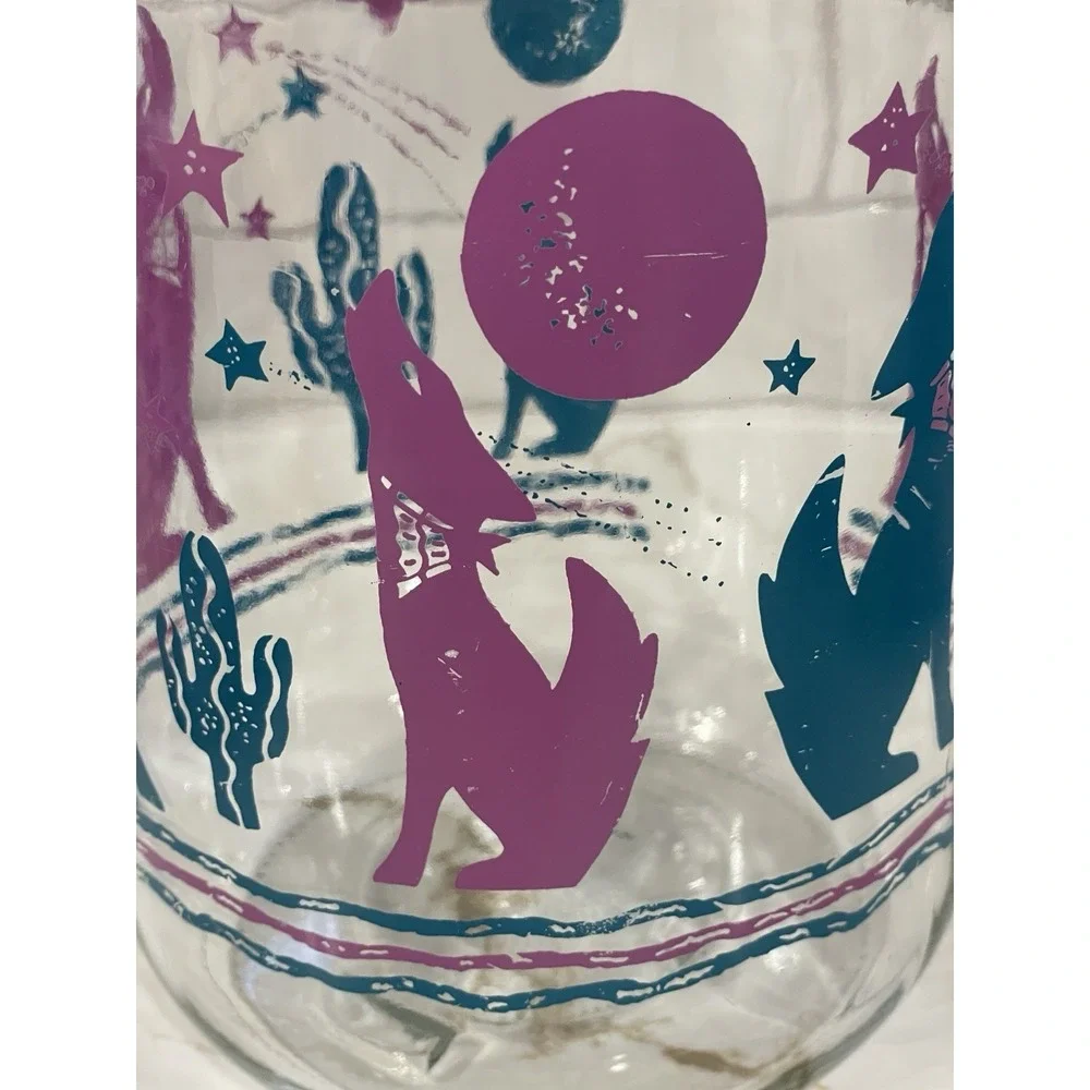Vintage Southwest Desert Printed Glass Jar Plastic Lid Wide Mouth Large 10 in‎
